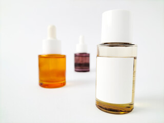 skin care product bottles isolated on white background