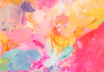 Art Oil, Acrylic ink hand drawn painting blot wall. Abstract relief texture brush stroke rainbow color bright background.