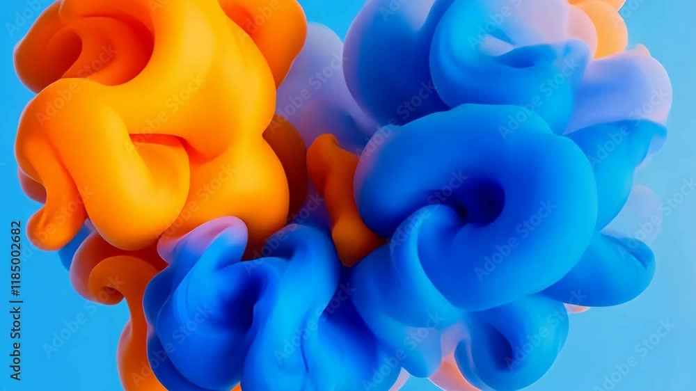 Poster dynamic abstract patterns vibrant swirls of orange and blue ink in motion, creating fluidity of colo