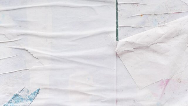 Crumpled and wrinkled poster paper texture background, stop motion footage 4K