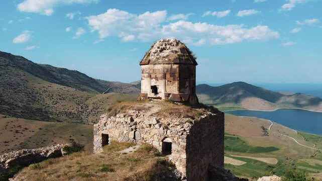 The ruined view of the historical St. Thomas Monastery (Altınsa&ccedil; Church) on the shores of Lake Van.