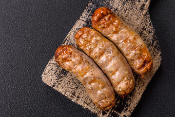 Juicy chicken or pork sausages with salt and spices