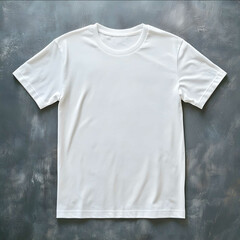 a white tshirt laid flat on a plan grey surface