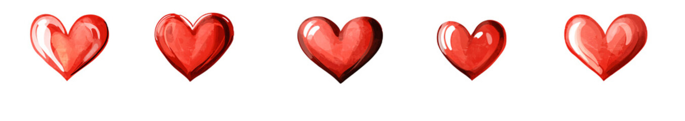 red heart icons set png isolated transparent