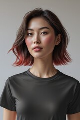 Fototapeta premium black t shirt mockup with beauty asian model