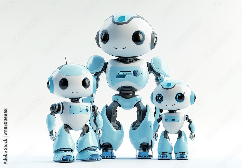 Poster an ai robot holds a smartphone, depicted in isolation on a transparent white background in format