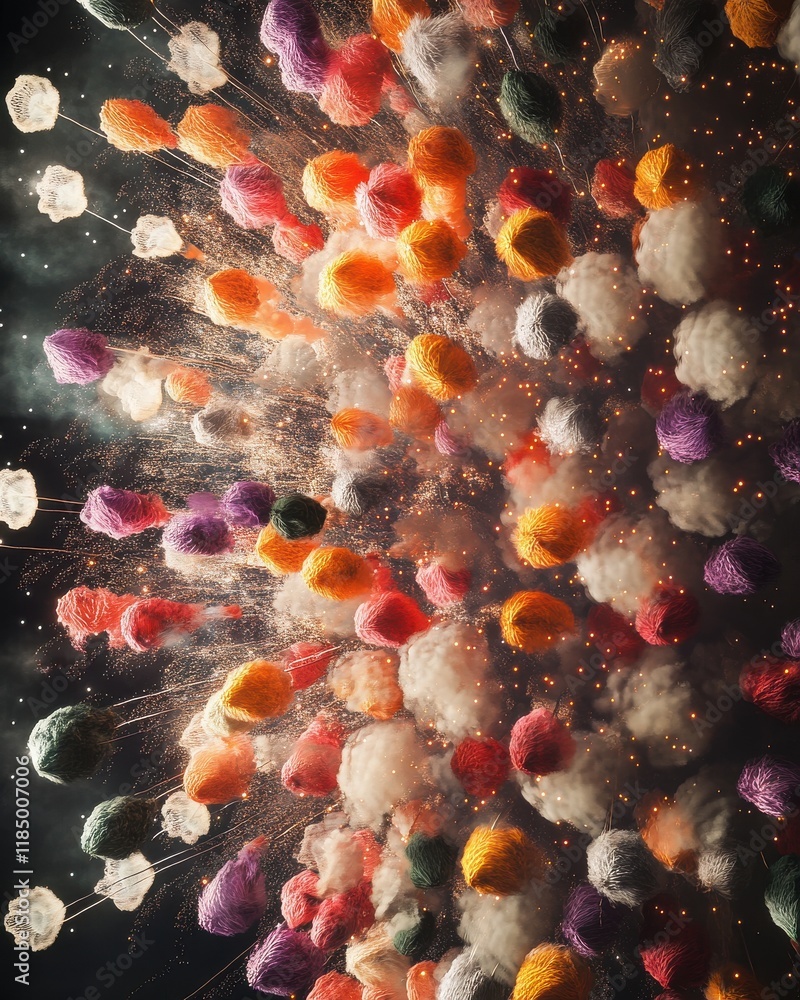 Aufkleber an explosion of colorful fibers bursts against a dark background, creating a vibrant and dynamic vis
