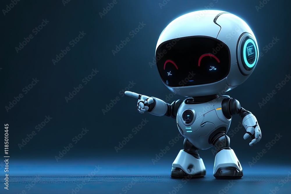 Poster adorable robot gesturing towards a space, with room for text