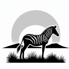 Quagga silhouette illustration with isolated white background. Quagga silhouette. Extinct Animal Quagga silhouette illustration.