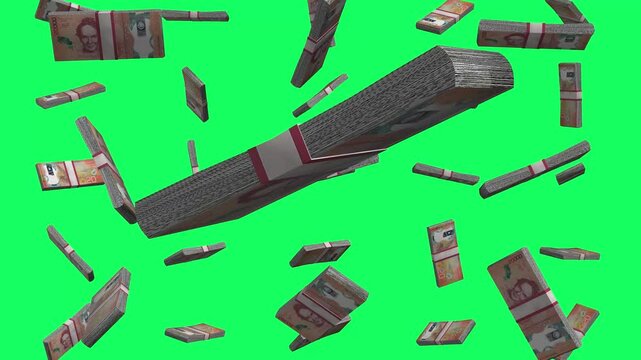 Costa Rica 20000 Colones Falling Animation Stacks Of Money on Green Screen