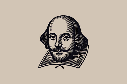 Portrait of Shakespeare, vintage black engraving on beige background