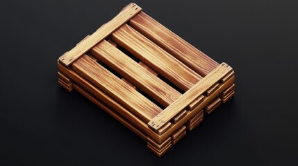 Wooden box or empty crate 3D vector isolated icon. Wood tray for farm fruit or vegetable, timber plank container for market storage, pallet for delivery, top angle view