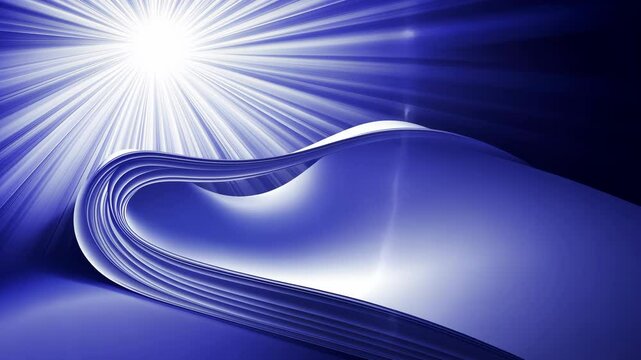 Waves of blue light intertwine in a serene embrace with radiant beams illuminating a calming space