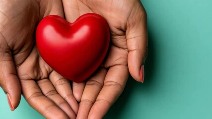 Woman holding red heart in hands. Love, help, social responsibility, donation, charity, volunteering, gratitude, appreciate, world heart day concept