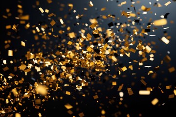 A vibrant scatter of golden confetti on a dark background, creating a festive and celebratory atmosphere.