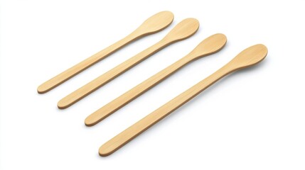 Popsicle sticks, wooden elements for holding ice cream, tongue depressor for throat medical examination different shapes and sizes isolated on white background, Realistic 3d vector Illustration, set