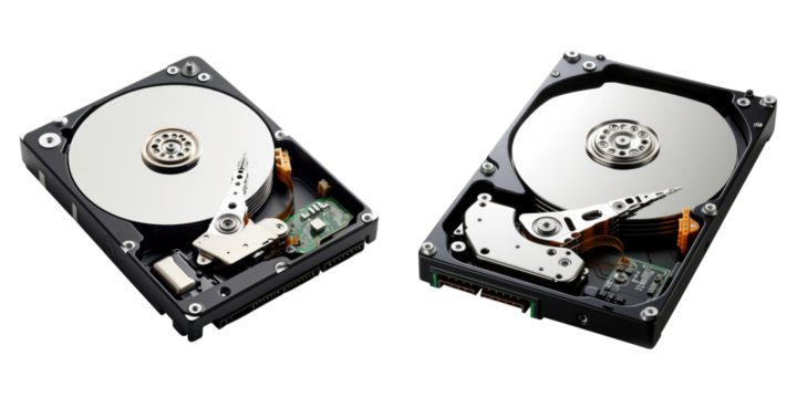 External hard drive isolated on transparent background, Set of