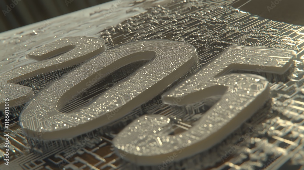 Poster a close-up of a textured surface featuring the number 205, with intricate circuit patterns.