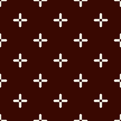 Modern minimalist abstract background. Seamless pattern with bright crosses. Repeated pluses motif. Simple geometric ornament. Childrens wallpaper. Digital paper, textile print, page fill. Vector