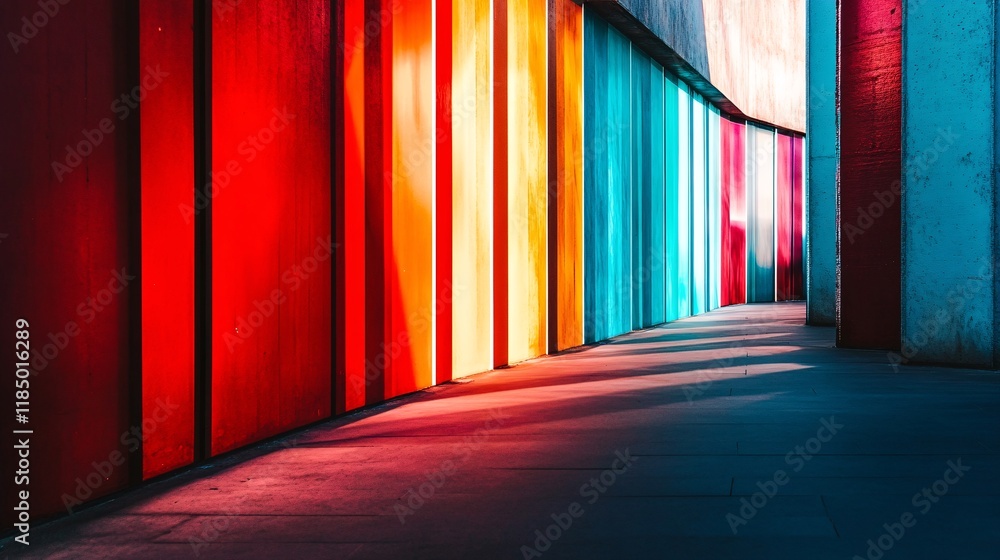 Poster Colorful modern architecture creating vibrant shadows in urban setting