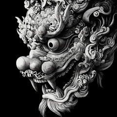 Komainu Mask black and white illustration