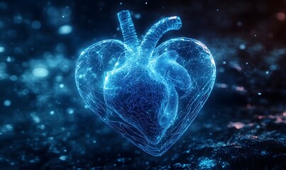 Glowing polygonal heart anatomy.