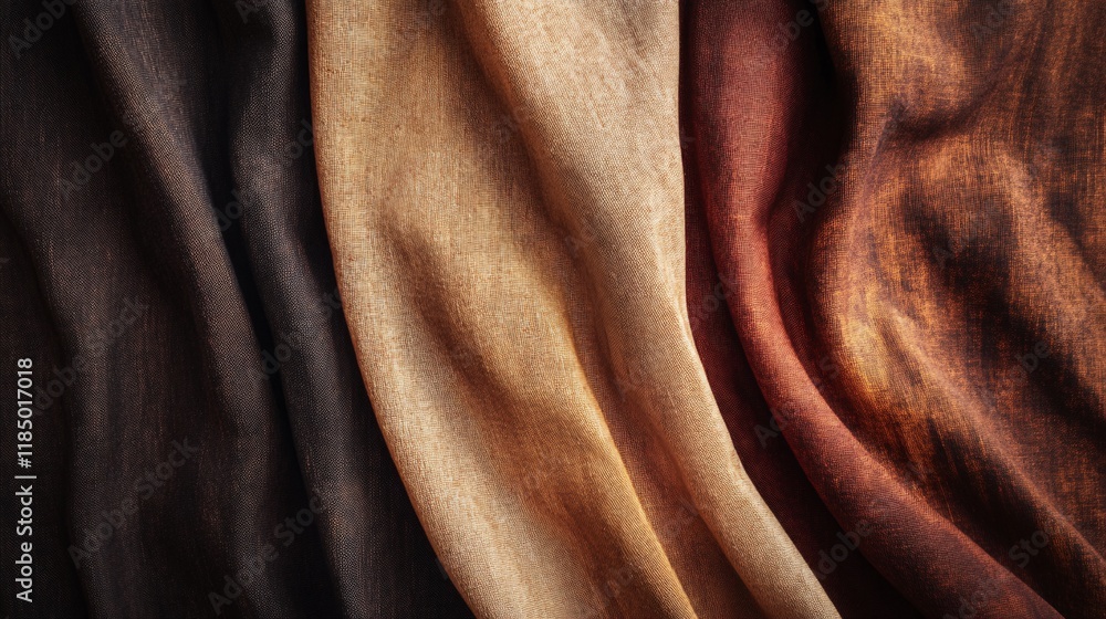 Aufkleber flowing brown silk fabric creating elegant waves: luxurious textile background
