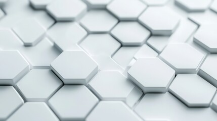 Naklejka premium Circuit board background and electronics minimal, A close-up of a textured surface featuring interconnected white hexagonal shapes, creating a modern and minimalistic design.