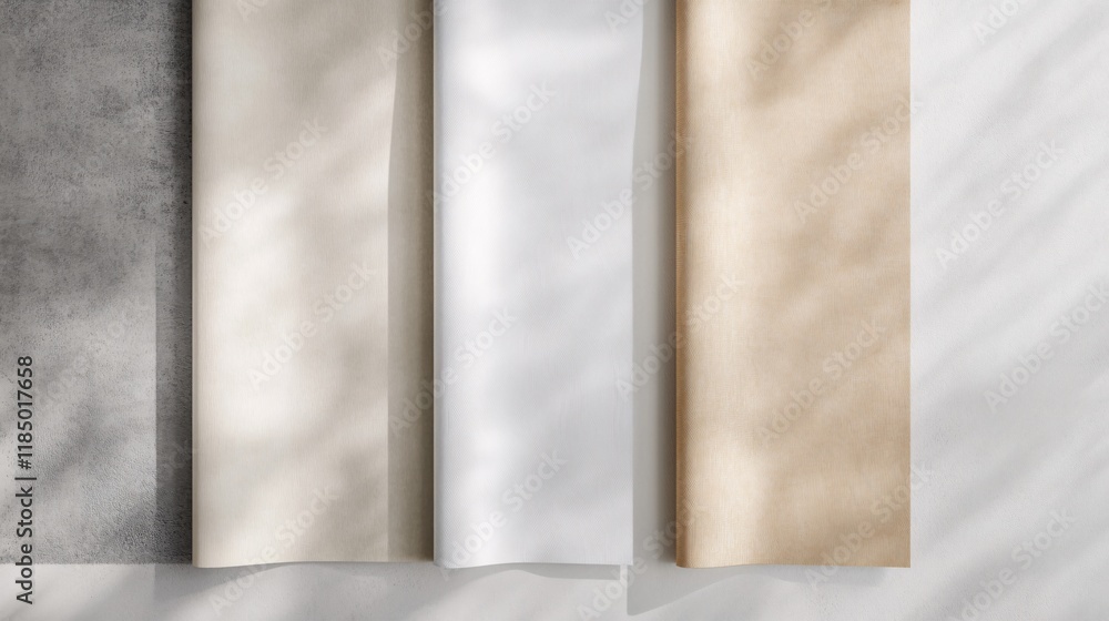 Poster four empty folded sheets of paper with shadow overlay creating a modern minimalist background