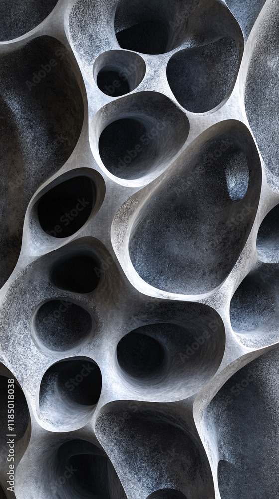 Poster abstract gray porous spongy surface creating intriguing pattern