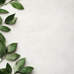 Green leaves border on gray background
