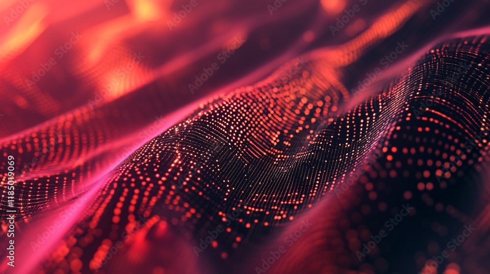 Aufkleber Abstract red digital wave particles flowing on cyber background