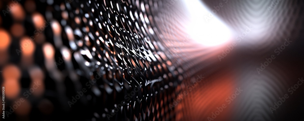 Fototapete abstract metallic mesh structure creating a tunnel effect with orange and white light