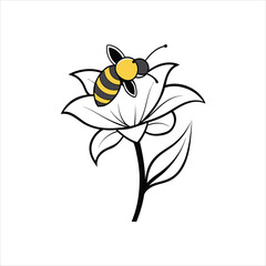 Bumblebee and Flower Vector Line Art
