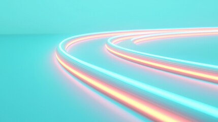 Circuit board background and electronics minimal, A vibrant, minimalistic image featuring glowing, curved lines against a soft blue background, evoking a sense of motion and modernity.