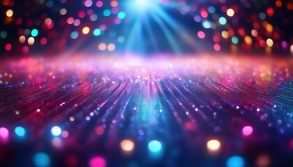 Fototapeta premium vivid bokeh abstract of colorful lights with glittered surface, perfect for festive, celebration, or party themes in design and art
