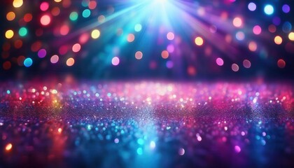 Fototapeta premium vivid bokeh abstract of colorful lights with glittered surface, perfect for festive, celebration, or party themes in design and art