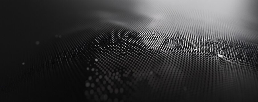 Abstract black wavy surface with shining dots creating digital terrain