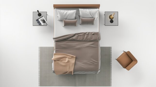 decorated bed topview for architeture with white background