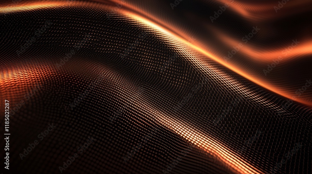 Poster abstract orange light wave flowing across dark grid pattern background