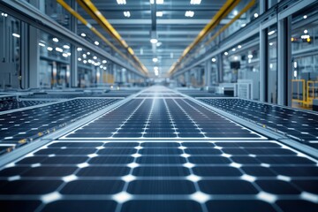 Fototapeta premium A close-up of solar panels in a modern factory, showcasing sustainable energy production.