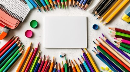 A blank canvas surrounded by colorful art supplies, ready for creative expression.
