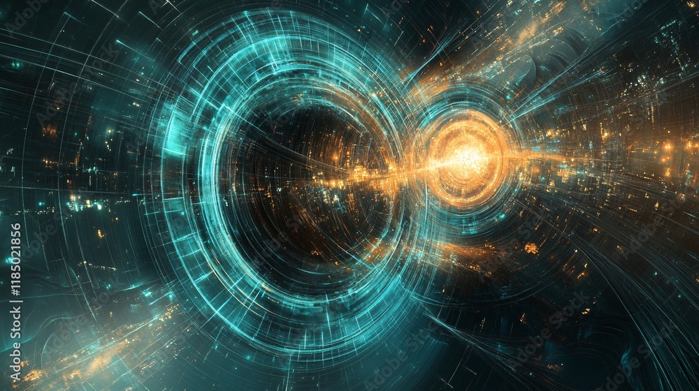 Aufkleber Futuristic quantum computing technology creating digital wormhole