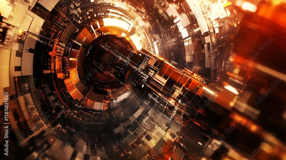 Poster Futuristic rotating core of information processing technology