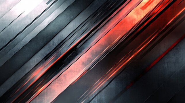 Abstract red and gray metallic background shining with diagonal lines