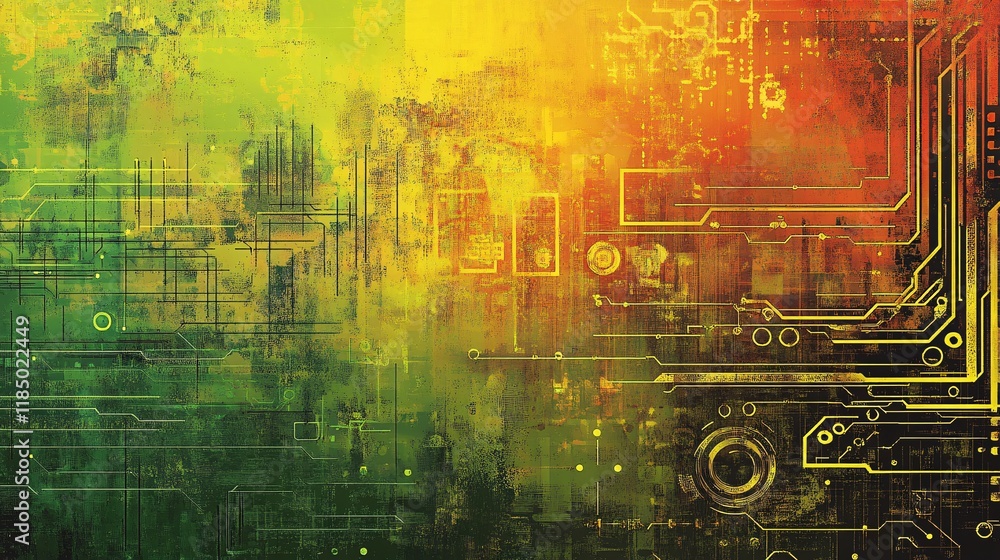 Poster electronic circuit board showing futuristic technology on grunge background