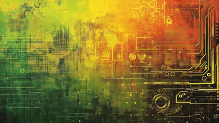 Electronic circuit board showing futuristic technology on grunge background