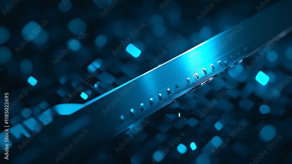Fototapete Metallic ruler measuring quantum computing progress in digital world