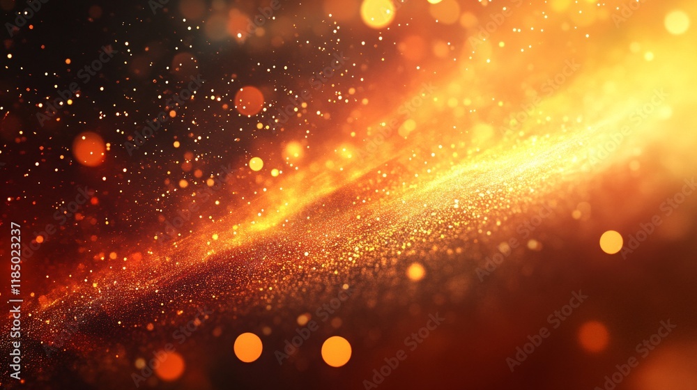 Poster golden glitter swirling and shining with bokeh effect