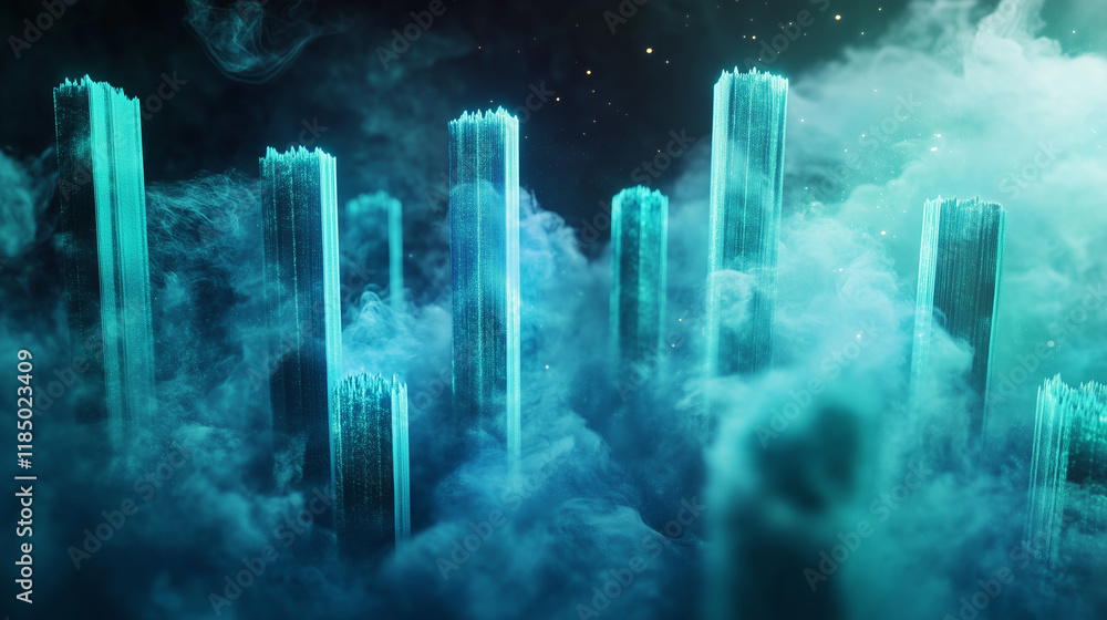 Aufkleber mystical abstract smoke trails with luminous light flares enhancing ethereal shapes in a surreal set